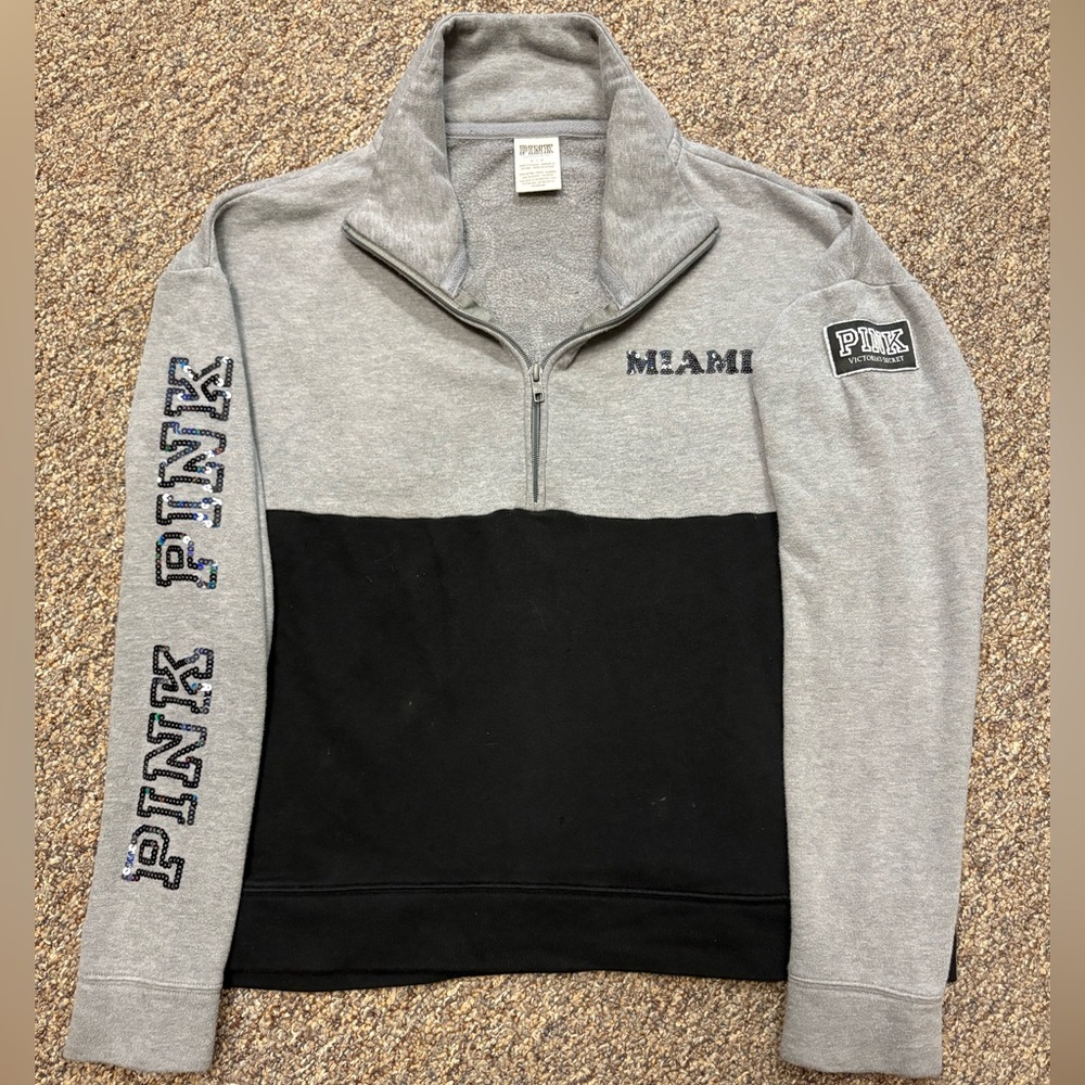 PINK Victoria's Secret Gray and Black Zip-Up Sweater